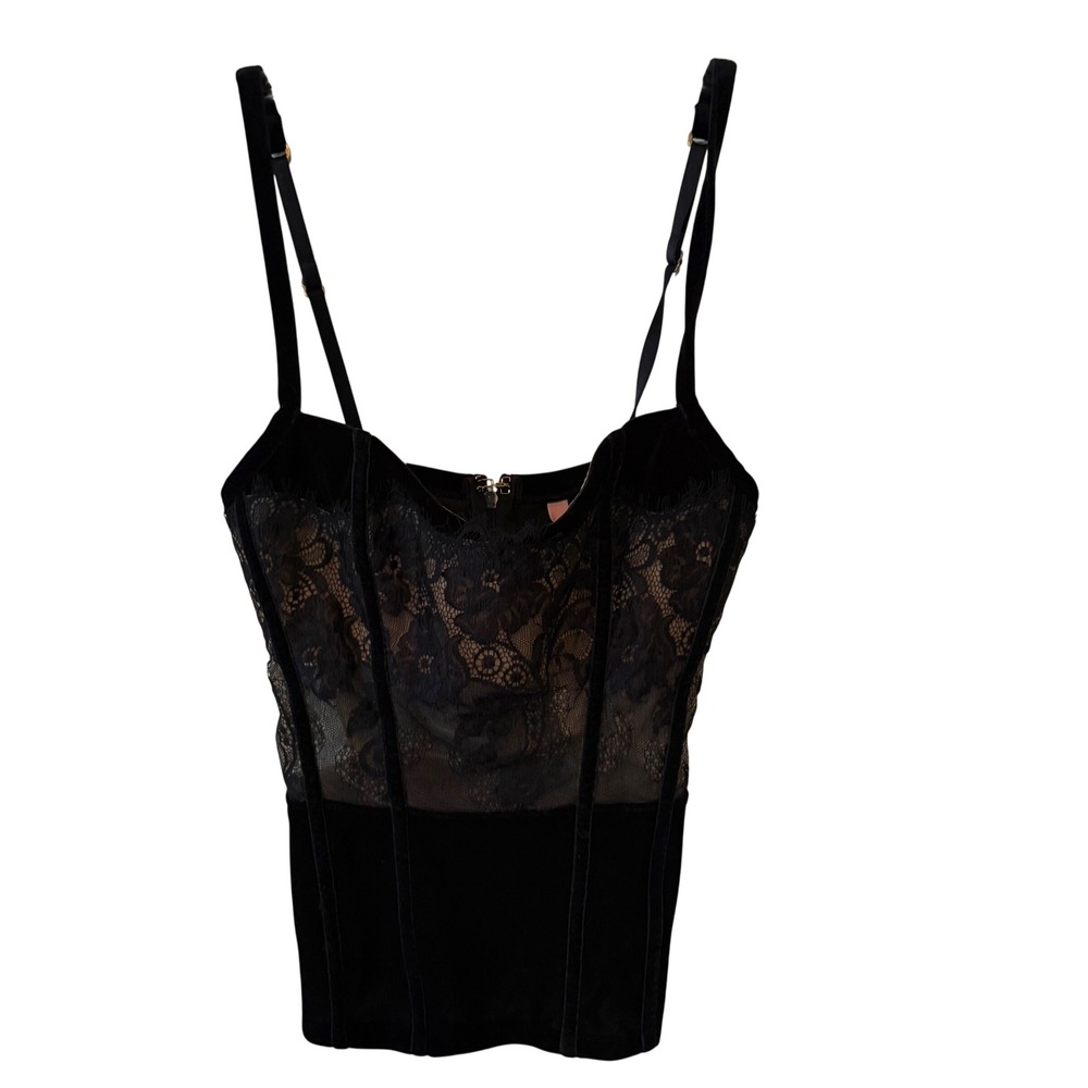 NWT‎ Victoria's Secret Black Velvet Corset Top Cami in Size S